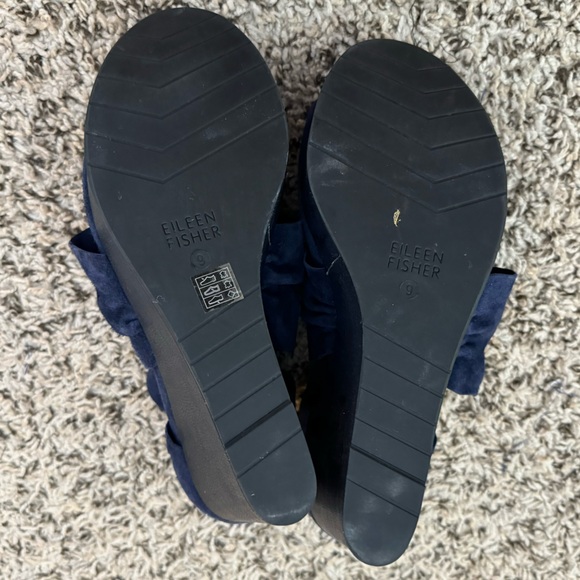 Eileen Fisher Draw Suede Open Toe Navy 4” Platform Wedge Leather Sandals - Picture 6 of 9